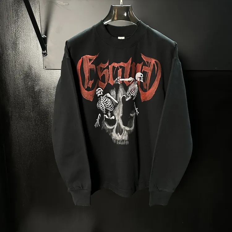 【冷目潮物质】手绘定制残骨烙印重磅宽松做旧T恤水洗圆领400g长袖