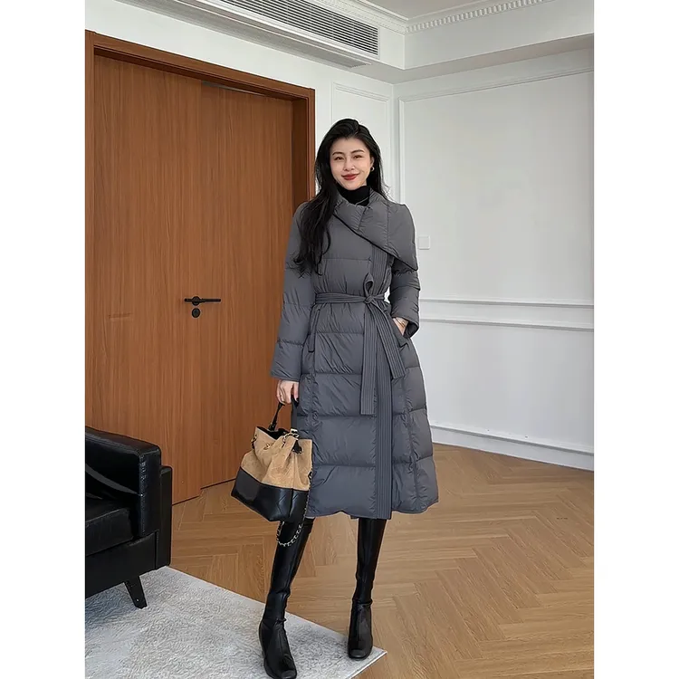 张阿星【雾灰冬日】大翻领羽绒服冬季系带收腰加长款W425R20252