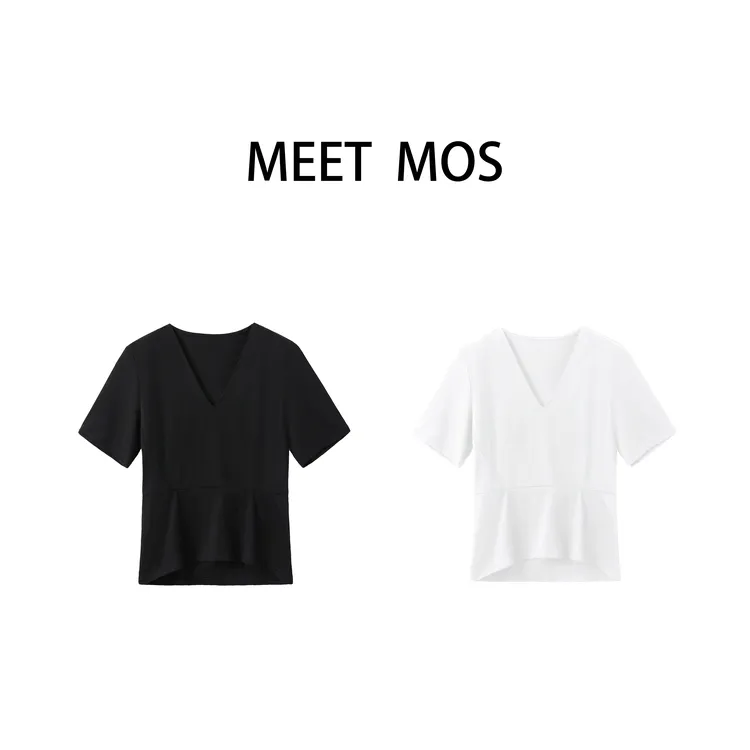 MEET MOS【天鹅颈收腰T】夏季原创设计V领莱赛尔冰感收腰显瘦短袖