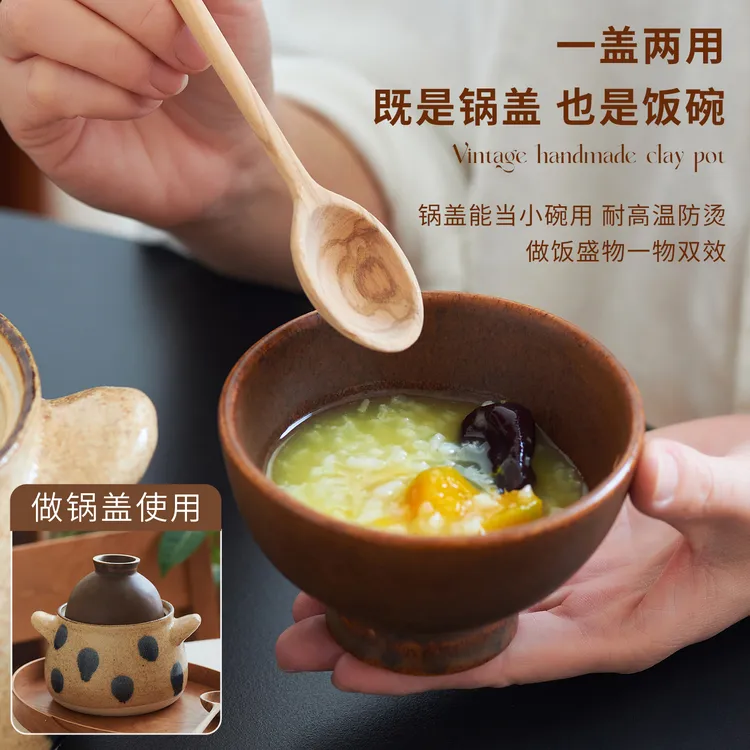 肆月美绘复古波点家用高颜值手绘釉下彩餐具盖碗耐高温做饭