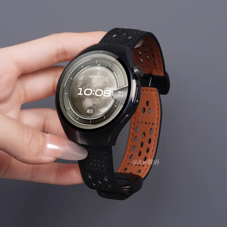 AW适用华为Watch5手表watch4pro表带3pro透气真皮gt6/5/4磁吸运动