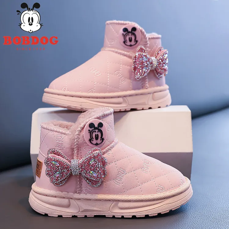 巴布豆品牌儿童雪地靴女童冬季保暖靴2025加绒加厚休闲舒适雪地靴