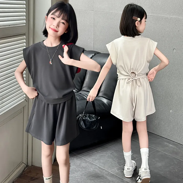 女童短袖套装夏季2025新款洋气儿童飞袖短裤夏装两件套6-12岁潮款