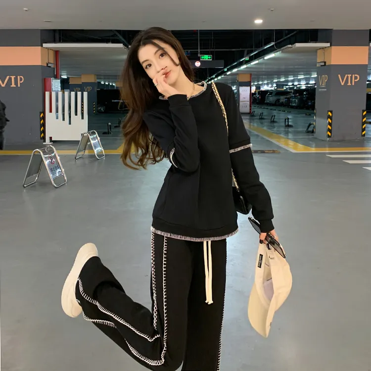 网红洋气炸街休闲时尚套装女春秋显瘦减龄运动卫衣阔腿裤两件套
