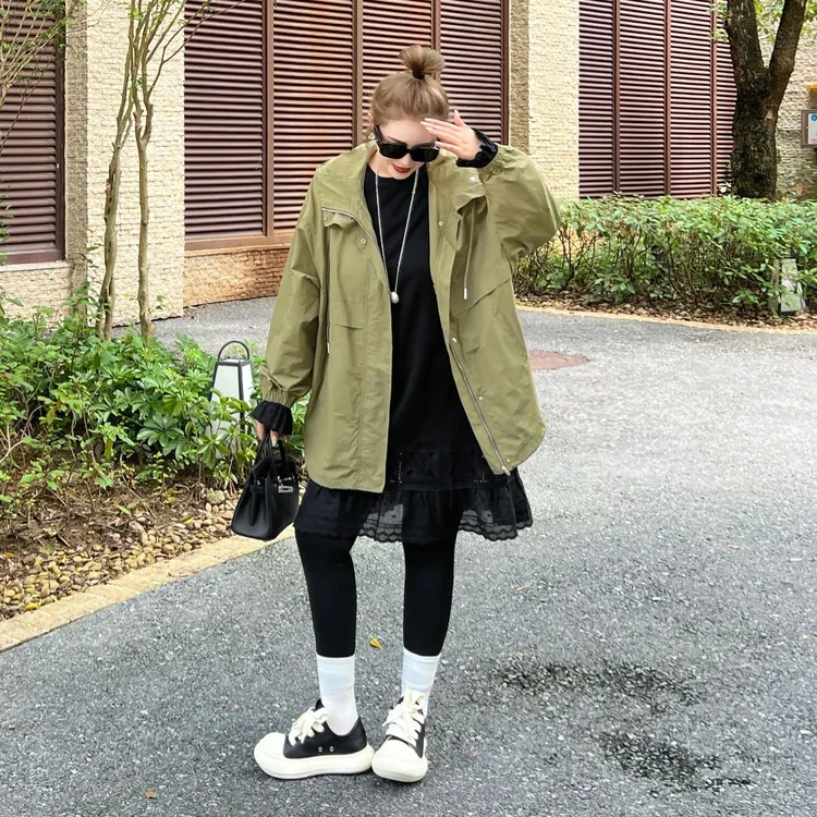 媛子大码连帽冲锋衣外套韩版宽松百搭休闲时尚秋季新款洋气女装