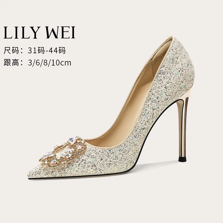 Lily Wei【风信挽歌】氛围感方扣水晶高跟鞋主婚纱优雅气质婚鞋
