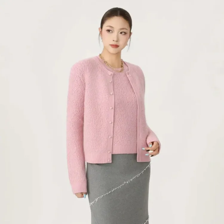 阿玛施AMASS 548046秋冬新款轻奢百搭休闲时尚品质带亮片针织开衫