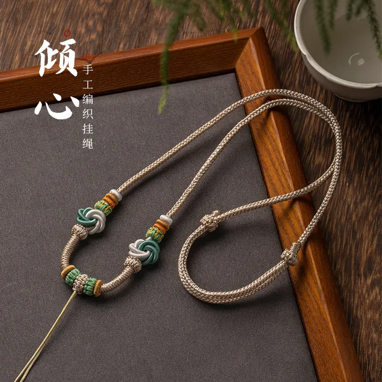 非金属布艺吊坠 纯手工编织玉石玉佩唐卡佛头项链绳可调节国风
