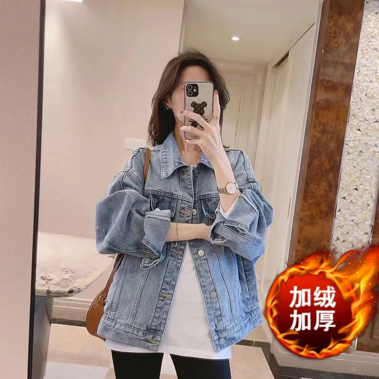 复古港风牛仔外套女加绒加厚宽松设计感休闲百搭短款开衫2025