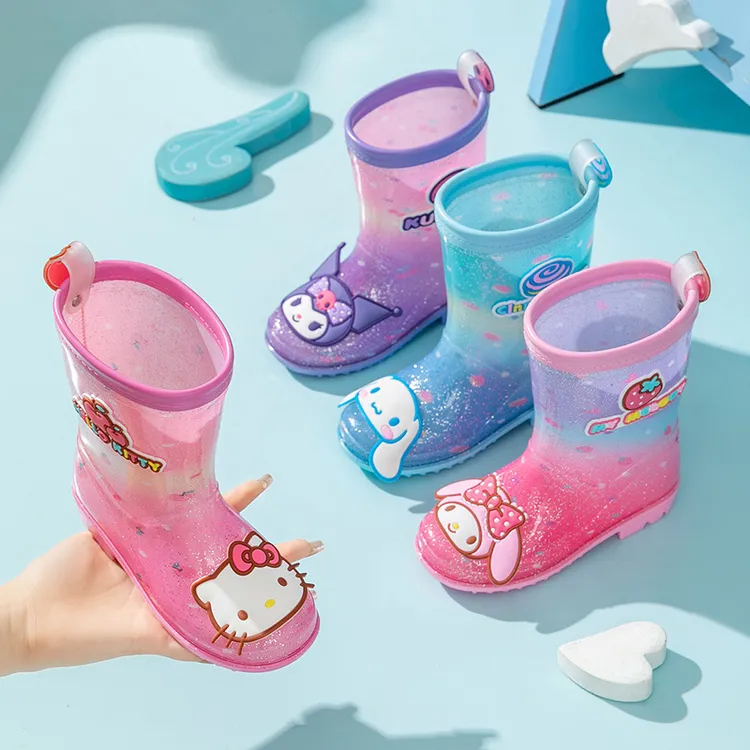 儿童雨鞋女童幼儿园可爱 卡通中低筒小童雨鞋 库洛米小孩水晶雨靴