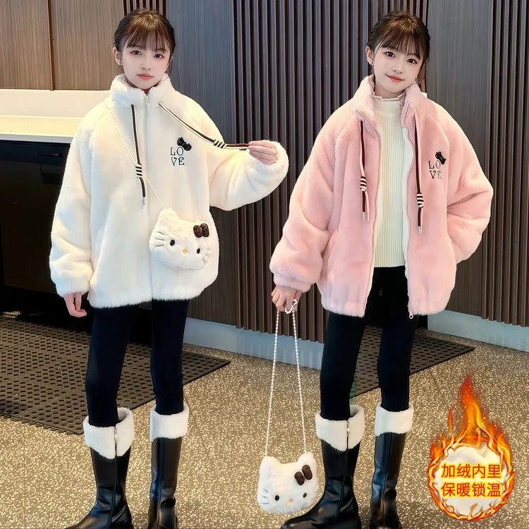 (送猫咪)女童猫咪刺绣北方过冬毛毛衣外套2025冬季新款110-180码