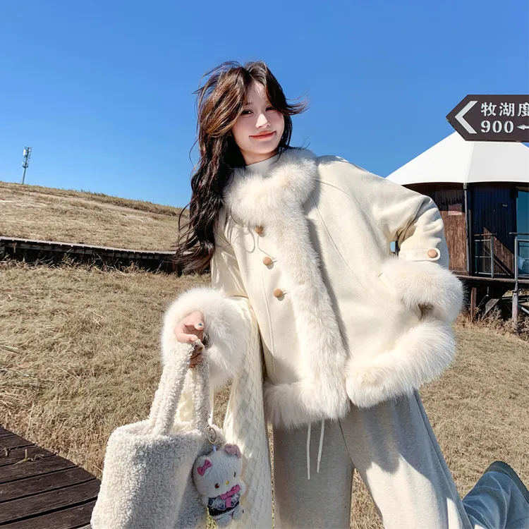 法式千金风真狐狸毛领羽绒服2025冬季新款温柔风90白鸭绒内胆外套