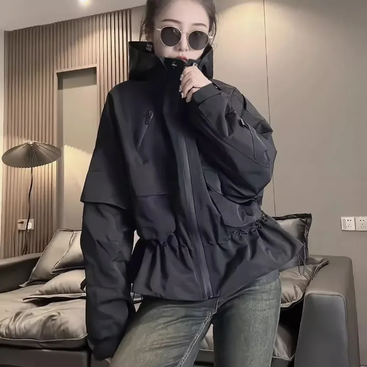 韩版时尚流行小众女士风衣春秋新款特大码修身显瘦百搭防风冲锋衣