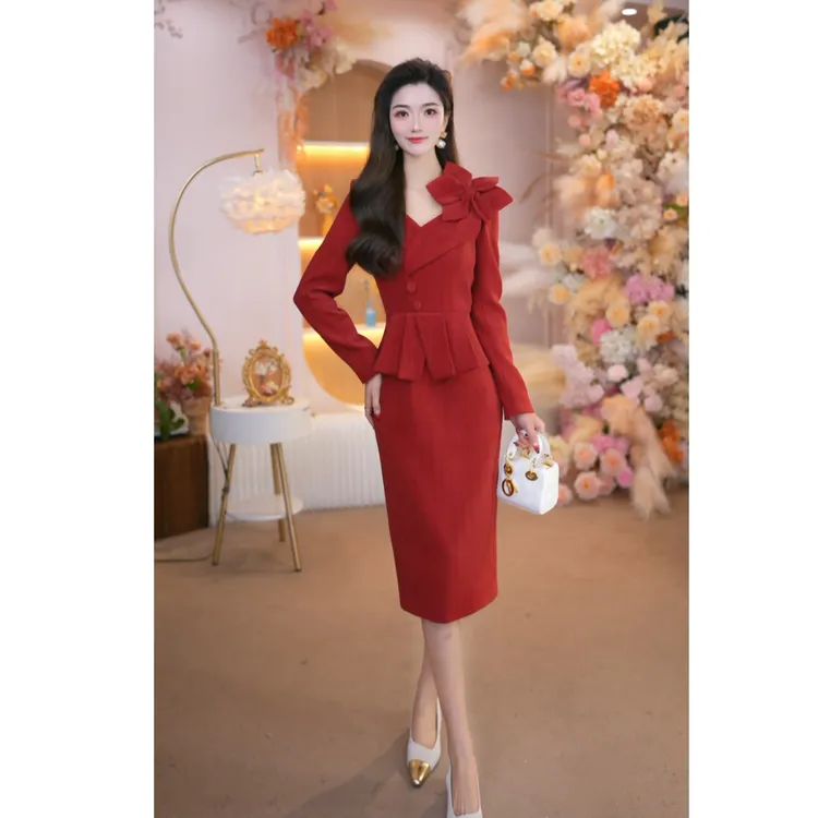 2025裙子秋冬款新气质法式长袖轻奢西装领高级感包臀连衣裙25337L