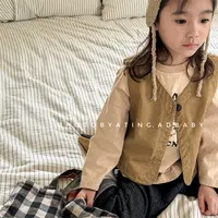 ab.baby男女童儿童韩版秋季水洗棉马甲女童简约纯色坎肩小外套