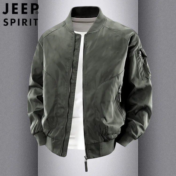 JEEP SPIRIT春秋男士免烫飞行工装外套2025简约宽松型夹克上衣男