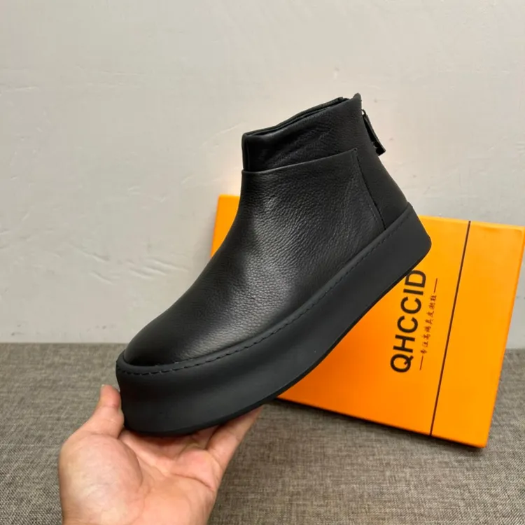 马丁靴男秋冬新款高帮鞋男真皮一脚蹬休闲鞋男加绒保暖棉鞋男短靴