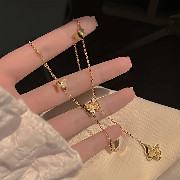 钛钢项链 蝴蝶压砂钛钢项链女轻奢小众设计高级感锁骨链简约百搭