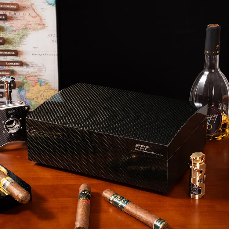 JIFENG季风西打木原装定制铜牌纯铜西班牙雪松木碳纤维雪茄醇化箱