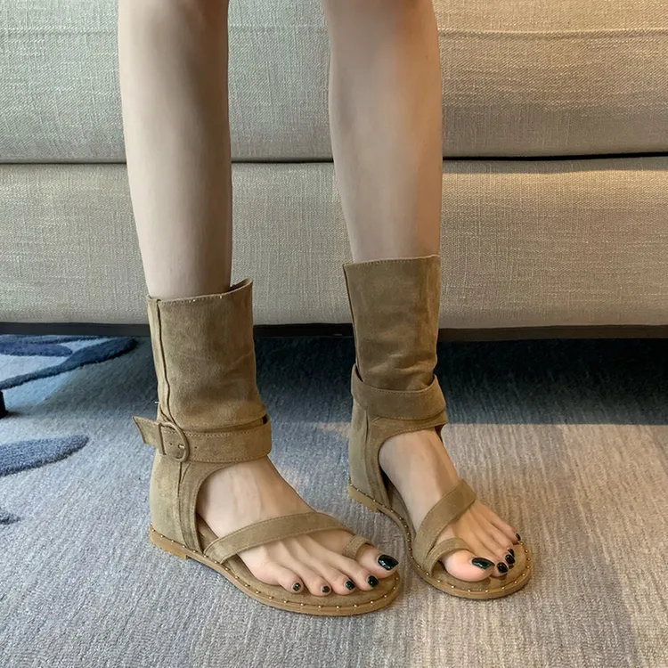 【香港kyok&Shoes官方正品】皮版！靴子女夏复古皮带扣内增高后拉