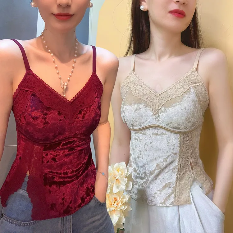 媚姬6165保暖背心女中长款金丝绒一体胸垫内搭打底聚拢秋冬季上衣