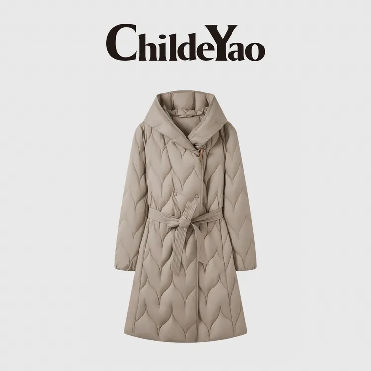 90%鹅绒休闲松弛感中长款连帽羽绒服女冬季CYC57235