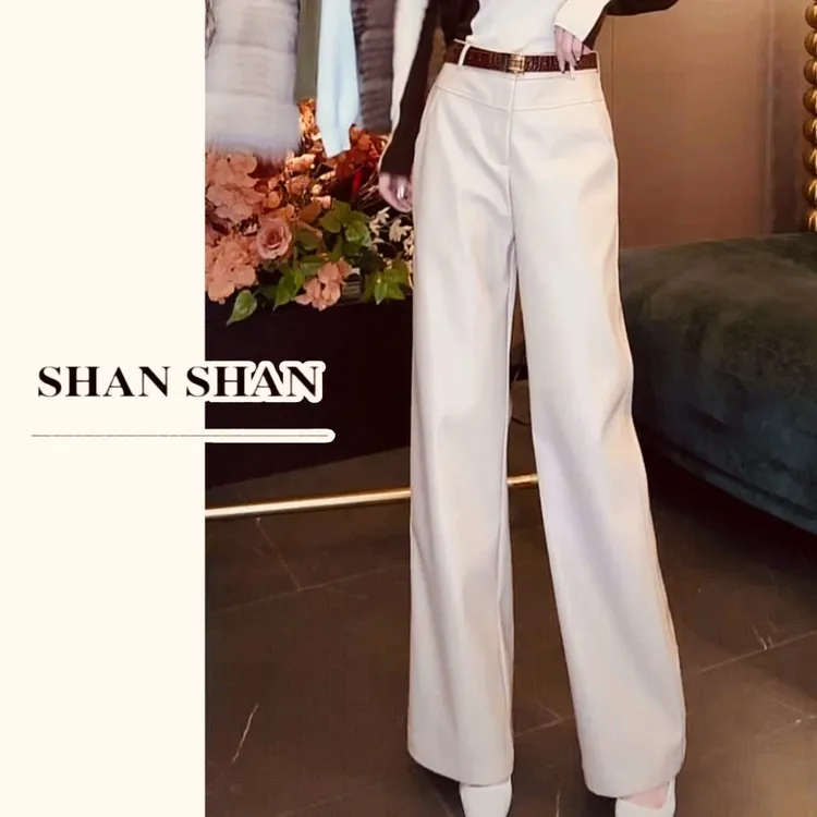 SS姗姗 秋冬时尚显气质设计师百搭休闲直筒阔腿皮裤 51070341-548