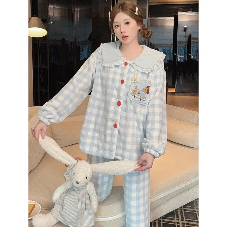 宝藏小店维多利亚冬季加绒加厚法兰绒睡衣女加大码胖mm200斤翻领