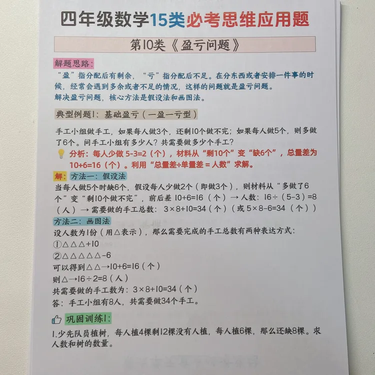 2025秋季新版四年级上册数学思维训练题 10盈亏问题+答案