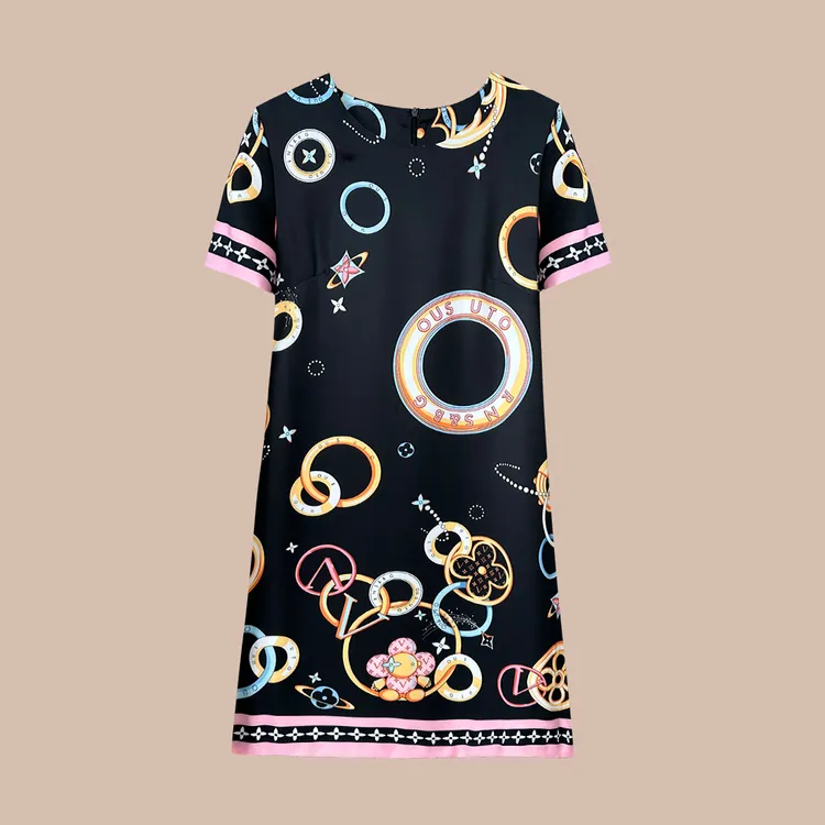 2025连衣裙气质夏季国风复古中国风印花a字设计师中长裙(150)