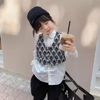 女童马甲衬衫两件套春秋洋气儿童白色时尚设计感衬衣女孩长袖百搭