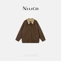 NILICO【枫叶城】复古经典巧克力色落肩牛仔女外套