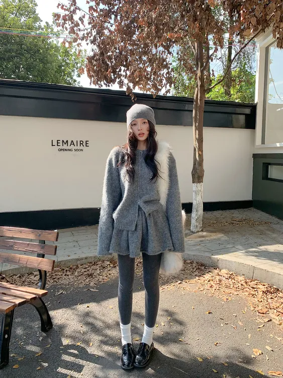 名媛少女韩系穿搭针织毛衣套装慵懒风宽松休闲开衫女半身裙两件套