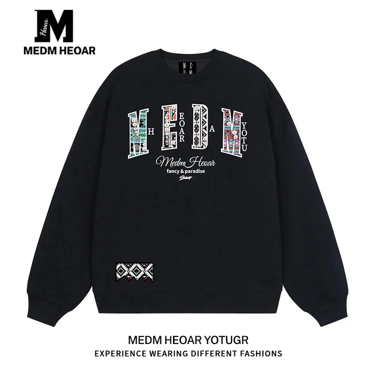 MEDM HEOAR国潮印花圆领卫衣男女宽松情侣款重磅加绒【三标齐全】