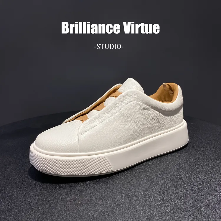 小白鞋男一脚蹬潮流韩版厚底休闲运动鞋单鞋休闲舒适男士厚底鞋