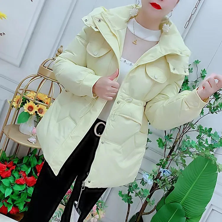 2025秋冬季新款中长款时尚保暖百搭棉服女款连帽收腰女士棉衣外套