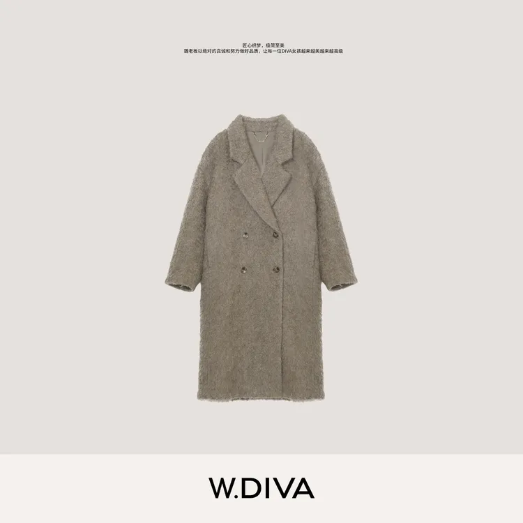 W.Diva【沙丘短款】安哥拉山羊马海毛美拉德大衣54C252746魏老板