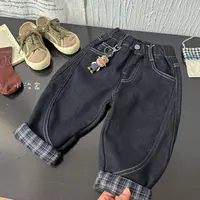 男童加厚一体绒牛仔裤2025新款秋冬百搭潮酷痞帅直筒宽松休闲裤子