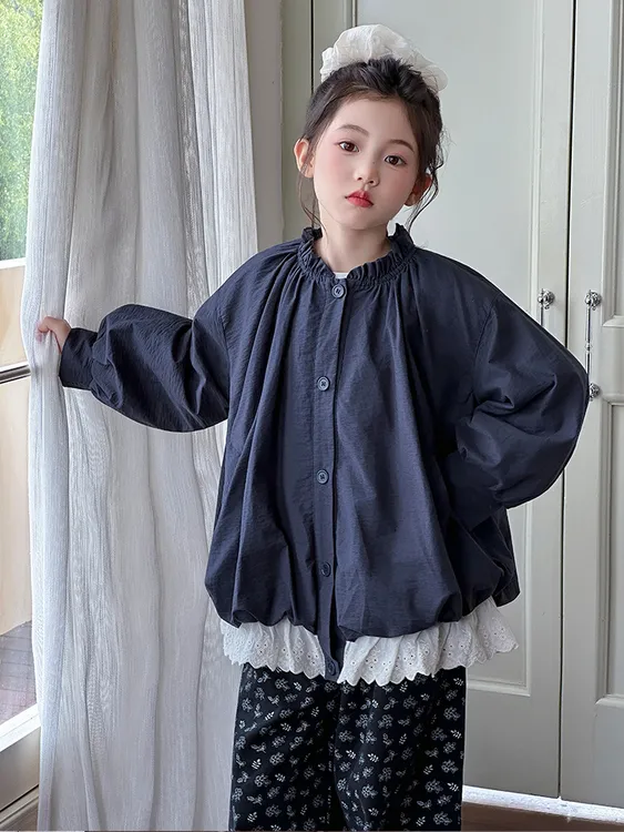 女童外套春秋款洋气中大童2025新款儿童韩系穿搭女孩秋装花边套装