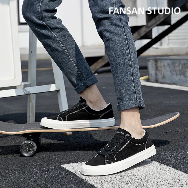 FANSANSTUDIO黑色低邦经典男女同款韩板复古百搭潮流运动休闲板鞋