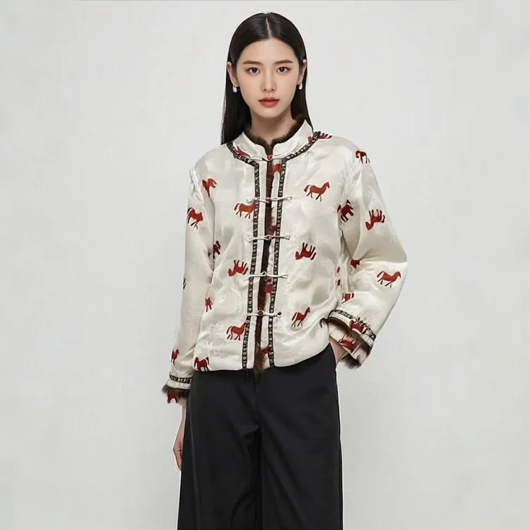 贵夫人49-厚款提花宽松型保暖印花棉服棉衣中式短款冬季休闲上衣