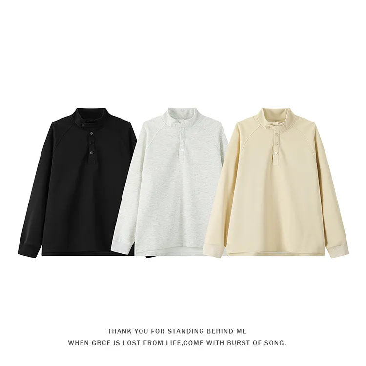 春秋情侣宽松立领情侣纽扣长袖卫衣日常男女休闲百搭简约外套5013