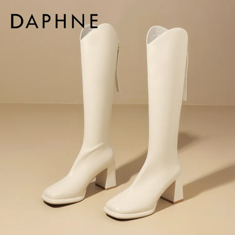 达芙妮高跟长筒靴女2025新款秋季加绒高筒长靴法式小个子骑士靴女