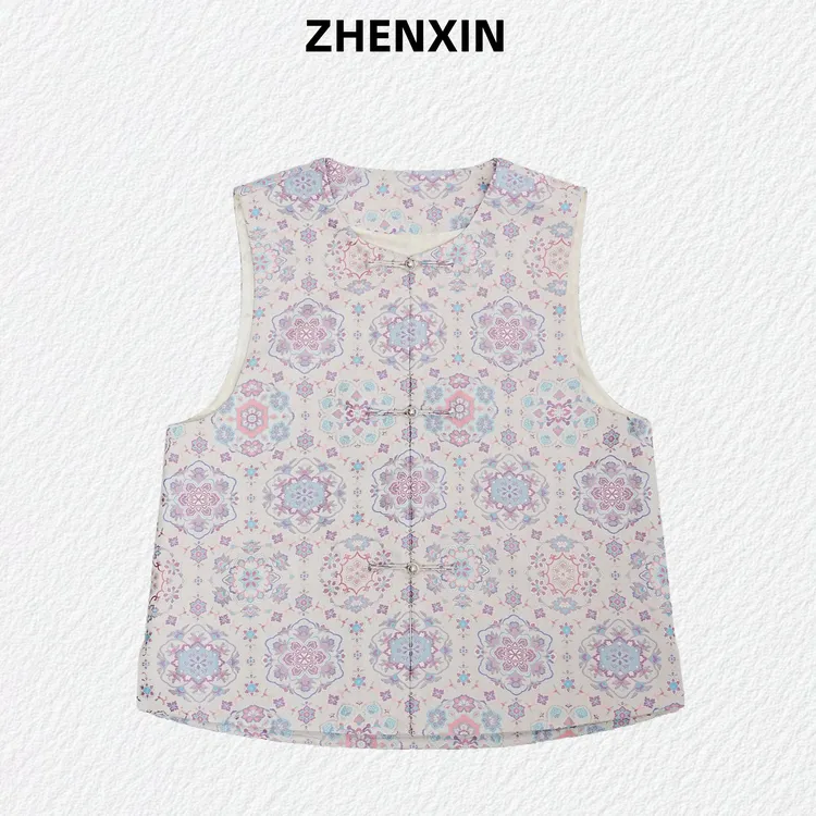 【粉紫宝相】陆美英宋锦马甲上衣圆领对襟新中式送人送礼