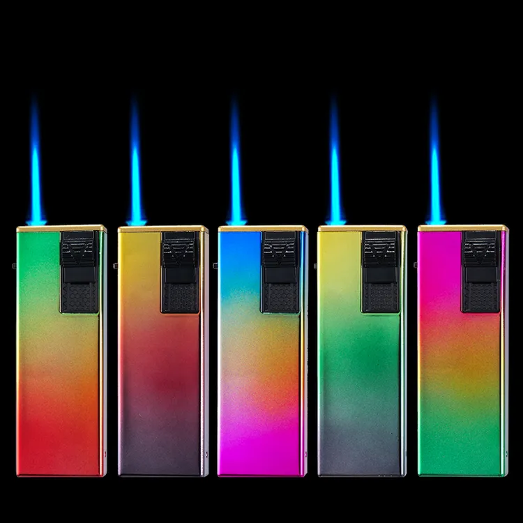 新款拉拉金属渐变色蓝焰直冲防风可充气打火机个性创意批发定制