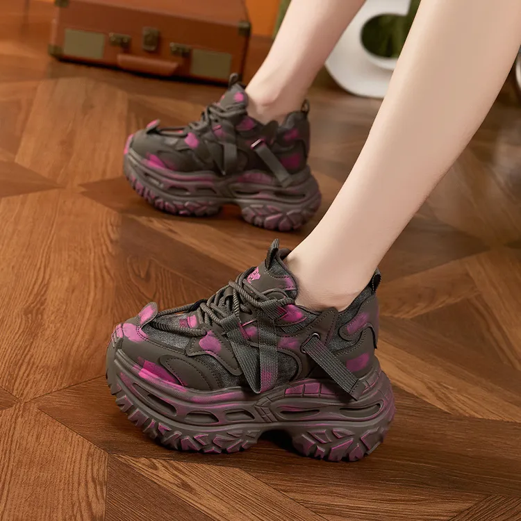 【增高9CM】厚底老爹鞋女秋冬新款擦色做旧复古休闲百搭时尚网红