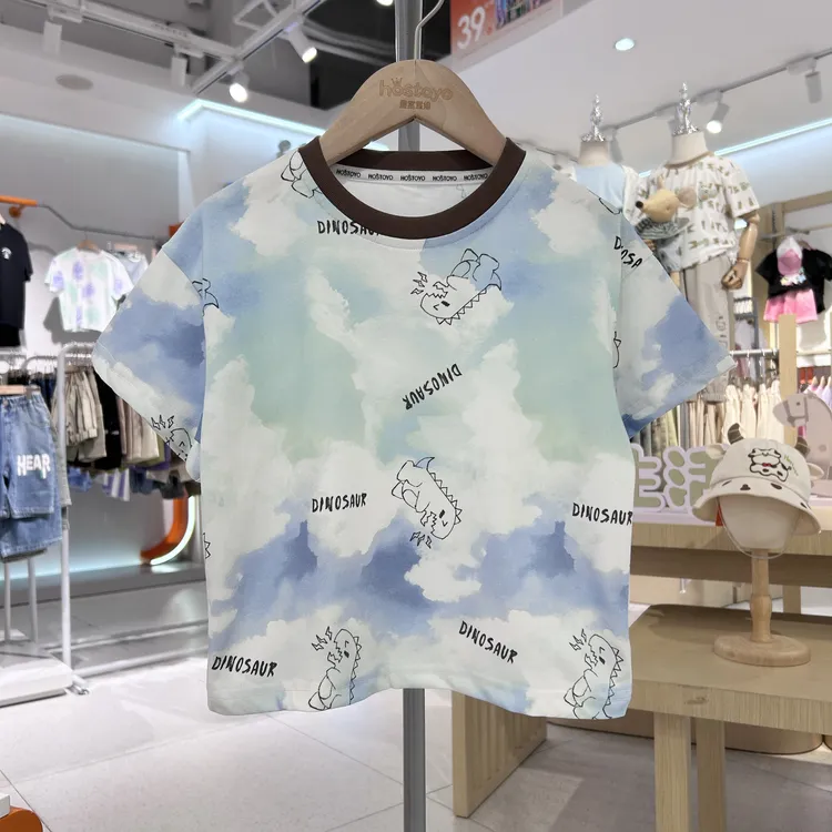 皇室童缘【满印】恐龙中大童2025男童夏装短袖舒适休闲柔软T恤夏款