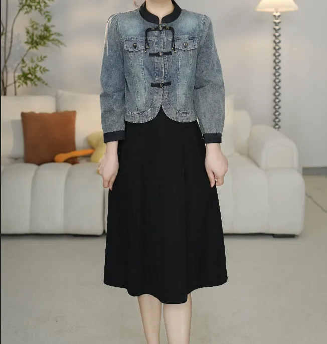 A025两件套套装女装春秋季中长款气质百搭女士牛仔