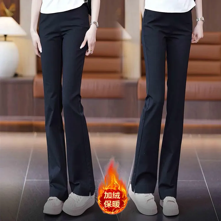 骄阳之歌加绒微喇裤女春秋2025百搭时尚松紧腰休闲弹力喇叭裤子