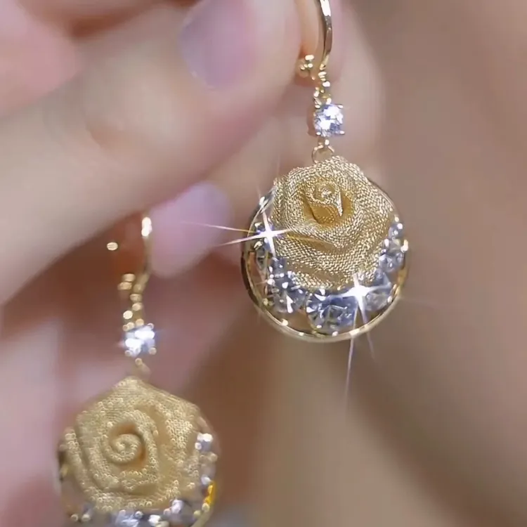 铜合金合成锆石耳饰 【156号】浪漫玫瑰花气质百搭气质高级法式耳环